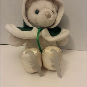1988 Original Applause Skaters Waltz White Cat with Green Vintage Plush 12"